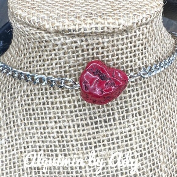 Chunky Red Stone Silver Necklace - Picture 1 of 2